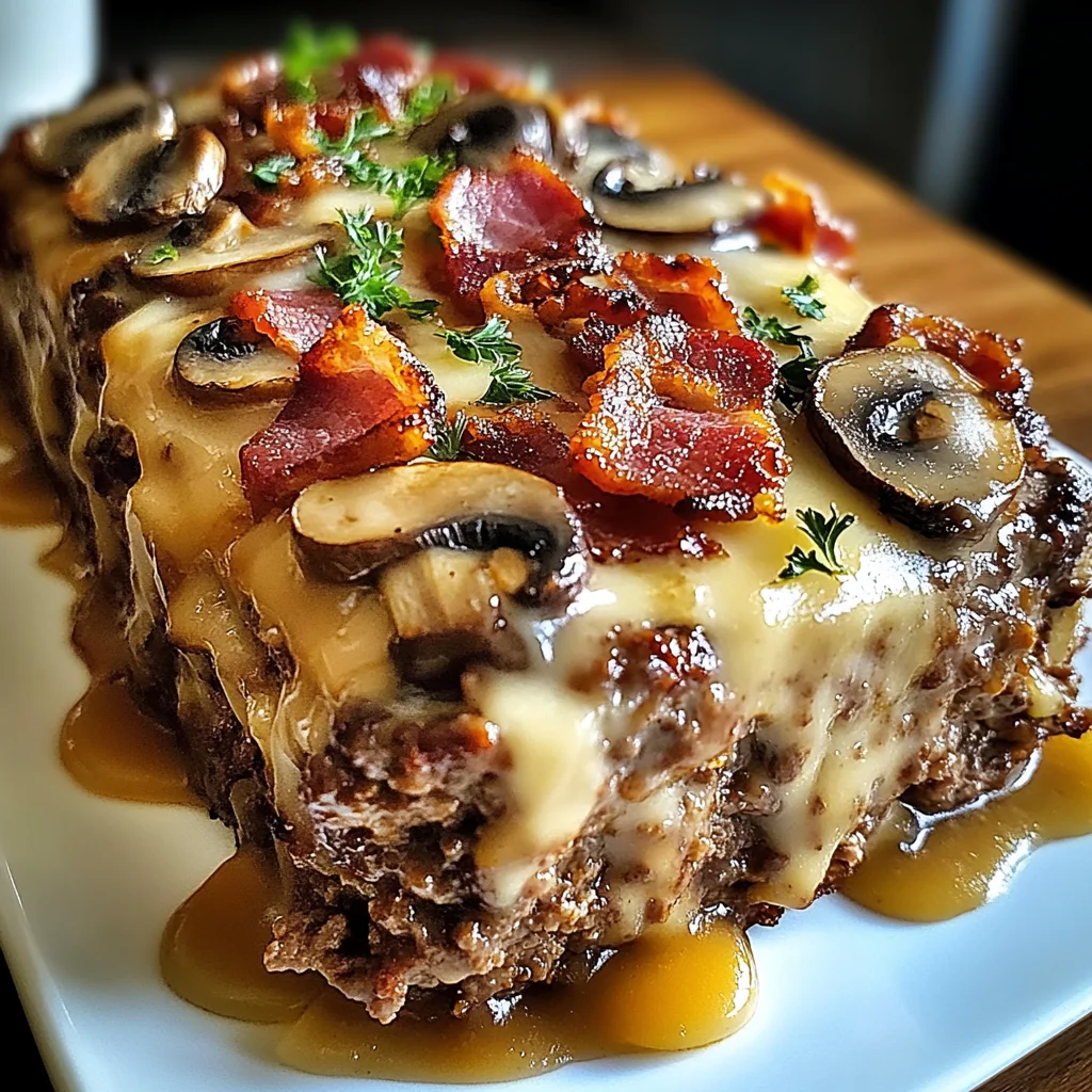 Turkey Bacon Mushroom Swiss Cheese Meatloaf – Easy & Juicy