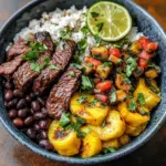 Cuban Mojo Beef Bowls with Black Beans & Plantains