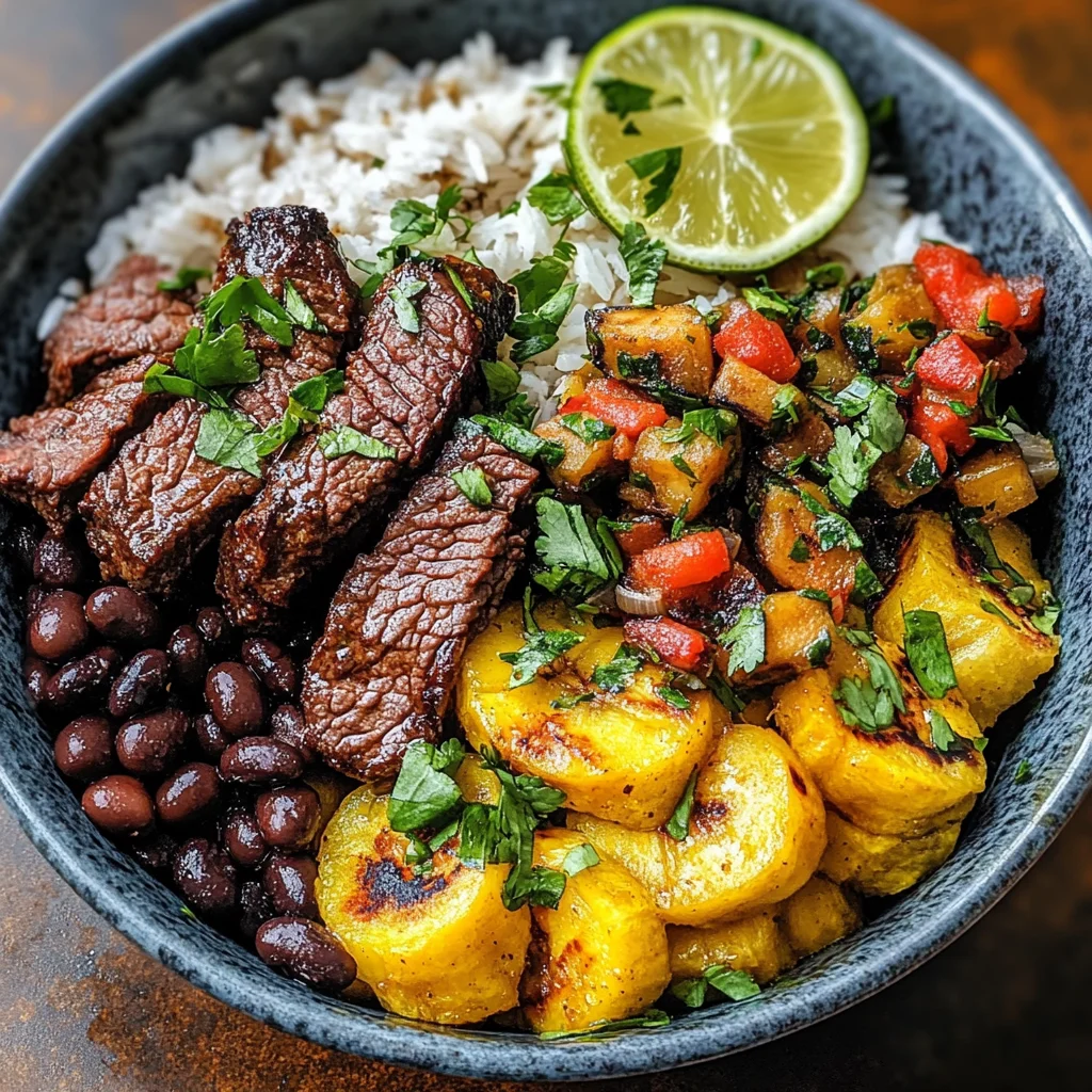 Cuban Mojo Beef Bowls with Black Beans & Plantains