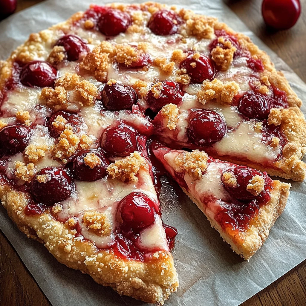 Cherry Dessert Pizza with Cherry Pie Filling and Crumble Topping Recipe