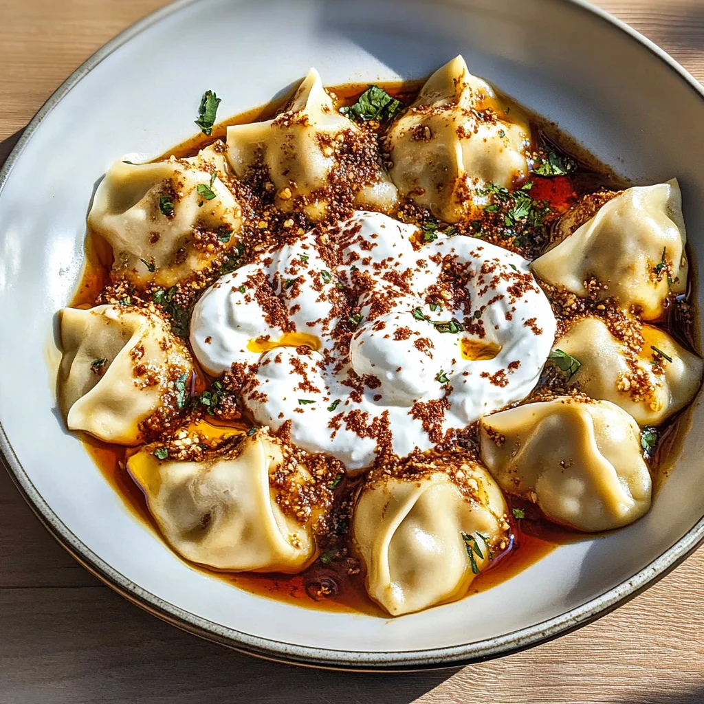 Manti (Turkish Dumplings) with Garlicky Yogurt and Spiced Oil