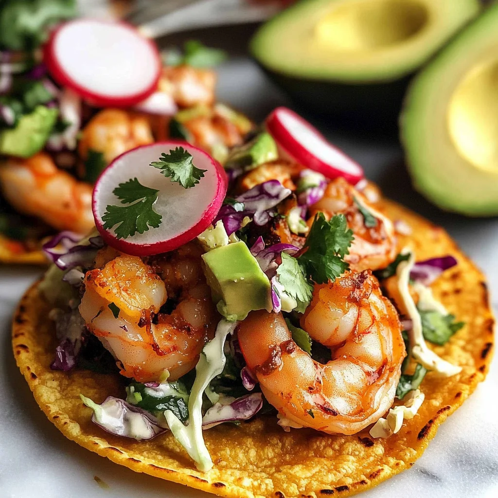 Adobo Shrimp Tostadas with Lime Slaw