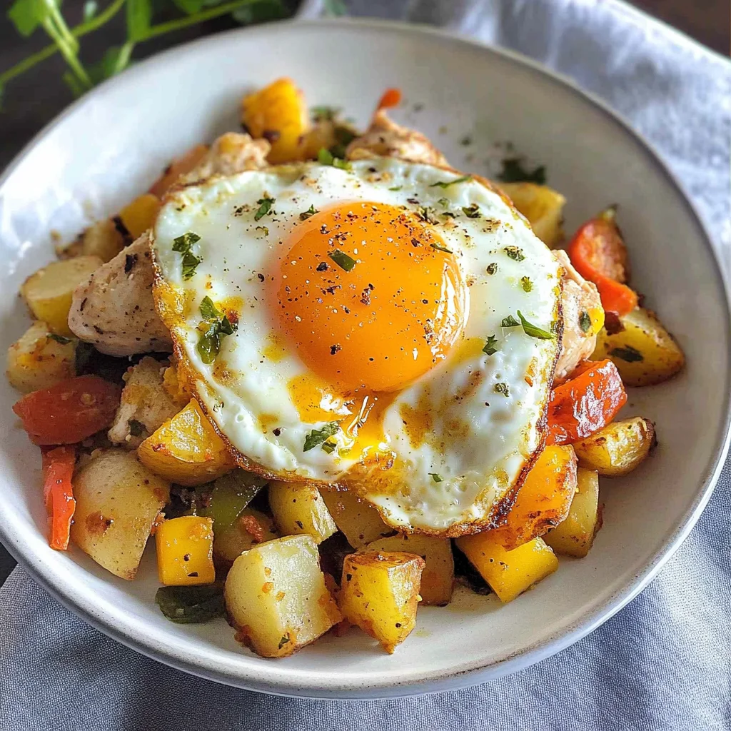 Chicken and Eggs Hash, Southwestern Style