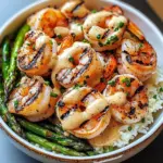 Grilled Shrimp Bowl with Asparagus & Creamy Garlic Sauce