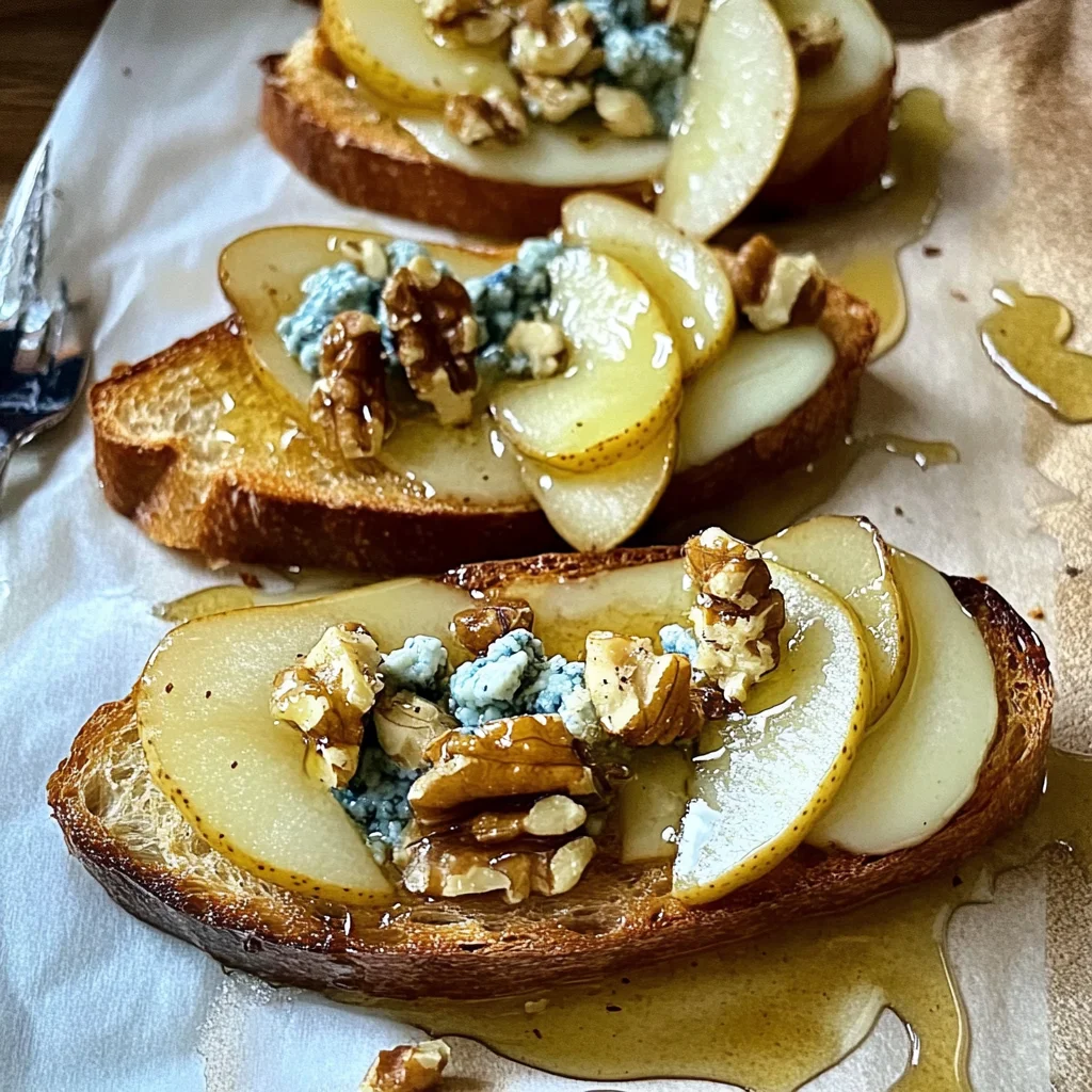 Pear Blue Cheese Honey Crostini with Walnuts